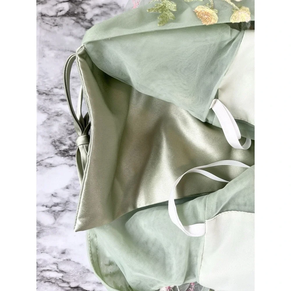 Green Floral Midi Dress with Sheer Puff Sleeves - Picture 10 of 12